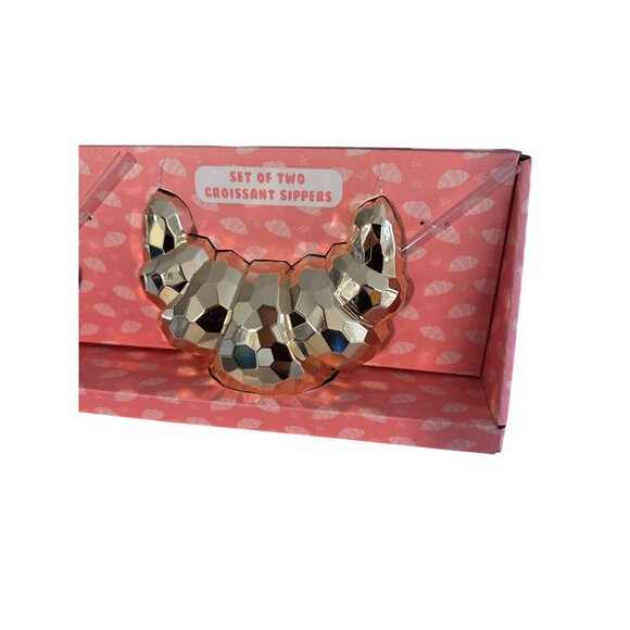 JUBILLIE Set of 2 Silver Gold Metallic Croissant Sippers Waterbottles NEW NIB - Picture 5 of 5